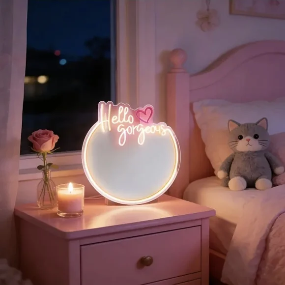 Hello Gorgeous Mirror Pink & White Neon Wall Sign - Home Wall Decor - Picture 4 of 8